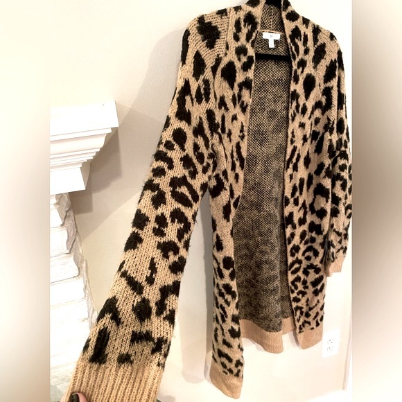 bp • Leopard Animal Print Jacquard Knit Long Open Cardigan Sweater - Picture 4 of 7